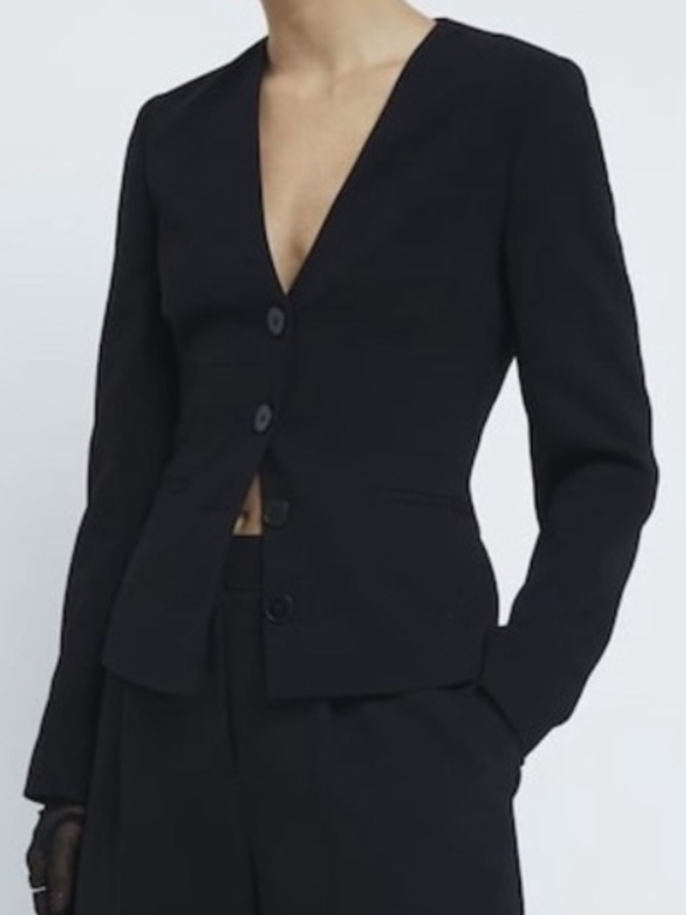River Island Black Tailored V-Neck Jacket and Trousers Set